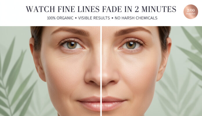 A split image of a woman before and after using peptide 10 for 2 minutes